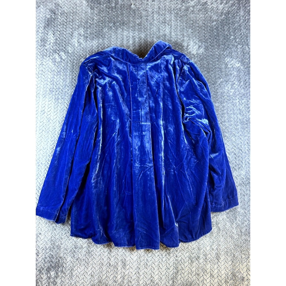 Habitat Clothes to Live In Blouse Women Medium Blue Velvet Collared Button Front - Picture 6 of 7
